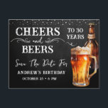 Beifall für Bier Save the Date Geburtstag Postkarte<br><div class="desc">Rustikales Black Chalkboard Aquarell Bierflasche und Pint Glas. Rustikale Outdoor- oder Bar Geburtstagseinladungen für ihn. Jedes Alter. Leicht zu personalisierte Vorlage. Alle Texte können mit der Designoption angepasst werden. Spaß,  einfach,  lässiger Geburtstag lädt ihn ein. Save The Date</div>