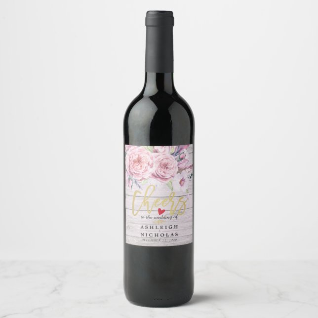 Beifall für die Hochzeit Wasserfarbe Boho Blumenho Weinetikett (Vorderseite)