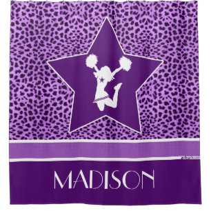 Beifall-/Pom Cheetah-Druck mit Monogramm in Lila Duschvorhang