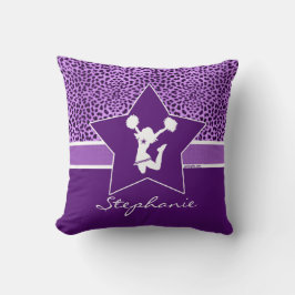 Beifall-/Pom Cheetah-Druck mit Monogramm in Lila Kissen