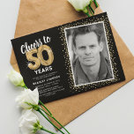 Beifall zu 50 Jahren 50. Geburtstag Foto Einladung<br><div class="desc">Feiern Sie mit unseren eleganten Geburtstagsfeierlichkeiten den großen Meilenstein der fünfzigsten Geburtstagsfeier. Diese Einladungen mit einem individuell gestaltbaren, schwarzen Hintergrund, einem persönlichen Foto und goldenen Akzenten werden Ihnen einen bleibenden Eindruck verließe. Die goldenen Helium-Ballondetails fügen eine Touch Zauber hinzu, während die moderne Textvorlage zum 50. Geburtstag mühelos personalisiert werden kann....</div>