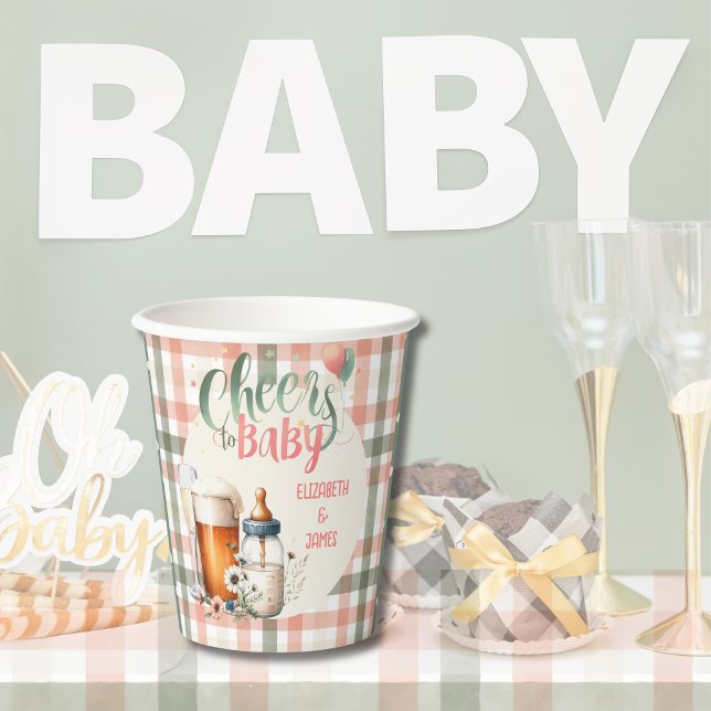 Beifall zu Baby Sage Peach Gingham Beers Flaschen Pappbecher (Von Creator hochgeladen)