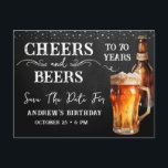 Beifall zu Bier Save the Date Geburtstagskarte Postkarte<br><div class="desc">Rustikales Black Chalkboard Aquarell Bierflasche und Pint Glas. Rustikale Outdoor- oder Bar Geburtstagseinladungen für ihn. Jedes Alter. Leicht zu personalisierte Vorlage. Alle Texte können mit der Designoption angepasst werden. Spaß,  einfach,  lässiger Geburtstag lädt ihn ein. Save The Date</div>
