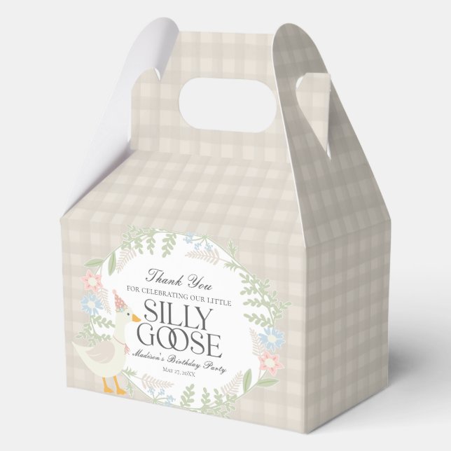 Beige Albern Gänse Floral Gingham Birthday Geschenkschachtel (Vorderseite)