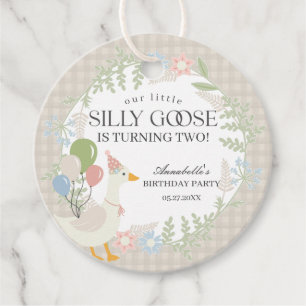 Beige Albern Gänse Floral Gingham Birthday Party Geschenkanhänger