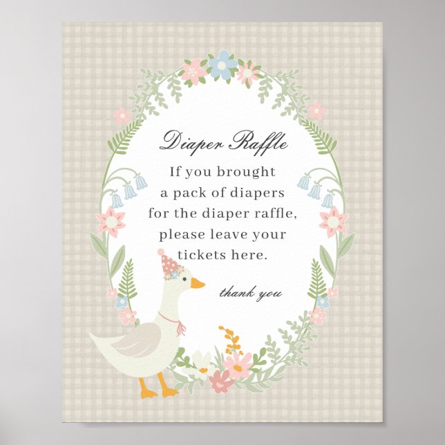 Beige Albern Gänse Floral Gingham Diaper Raffle Si Poster (Vorne)