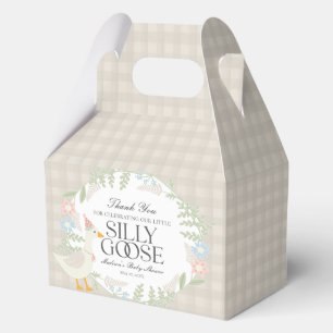 Beige Albern Gänse Gingham Baby Dusche Geschenkschachtel