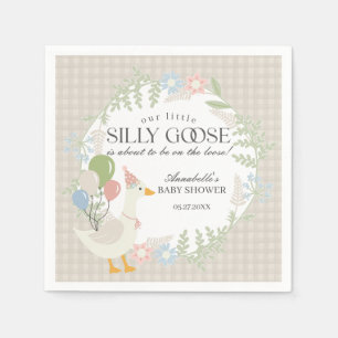 Beige Albern Gänse Gingham Baby Dusche Serviette