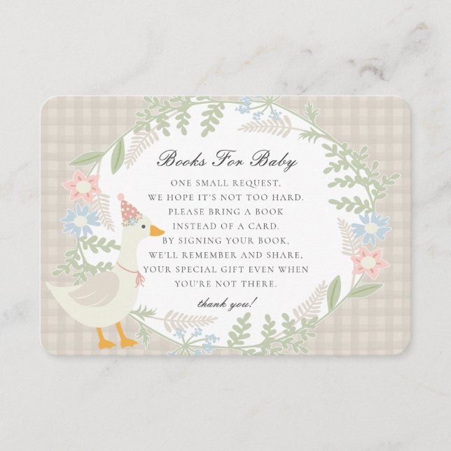 Beige Albern Gänse Gingham Floral Books for Baby Begleitkarte (Vorderseite)