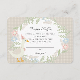 Beige Albern Gänse Gingham Floral Diaper Raffle Begleitkarte