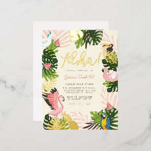 Beige   Aloha Hawaii Tropical Gold Geburtstagspart Folie Einladungspostkarte