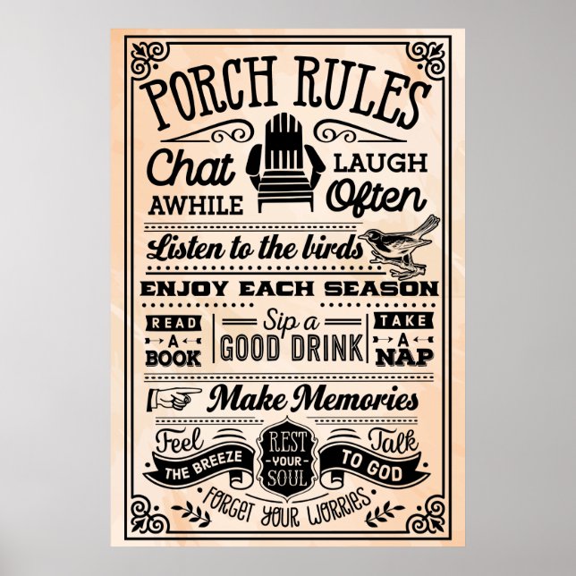 Beige and Black Porch Rules Poster (Vorne)