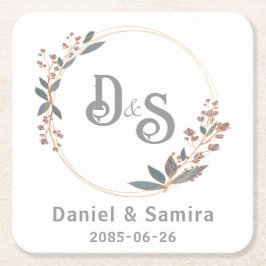 Beige and Blue Floral Custom Name Elegant  Rechteckiger Pappuntersetzer