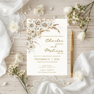 Beige and Boho Flowers Wedding Invitation Einladung