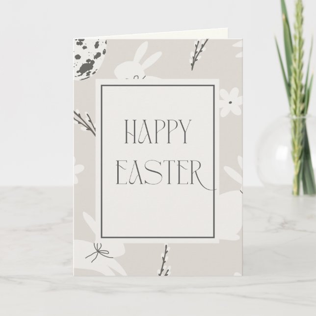 Beige and Cream Easter Bunny Pattern Holiday Card Dankeskarte (Vorderseite)