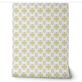 Beige and olive retro clover pattern on white tapete