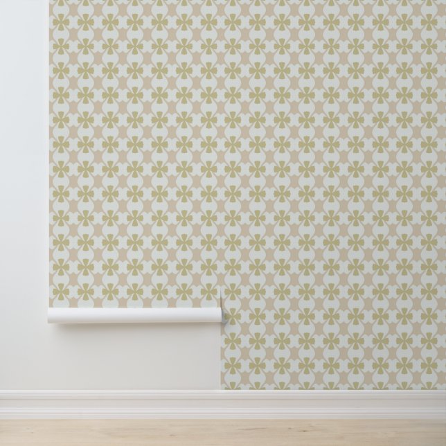 Beige and olive retro clover pattern on white tapete (Anwendung)