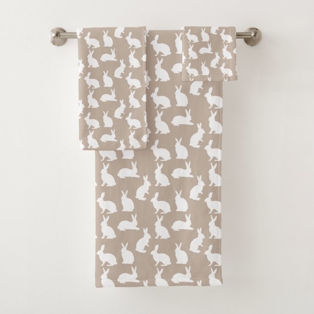Beige And White Bunnies Neutral Stylish Easter Badhandtuch Set (Insitu)