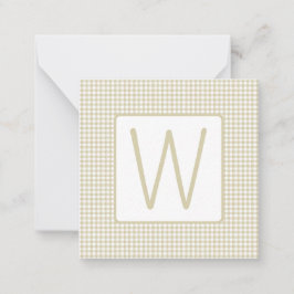 Beige and White Gingham Plaid Monogram Mitteilungskarte