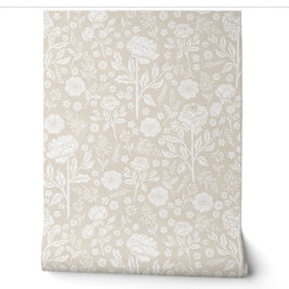 Beige and White Peonies Hand-Drawn Florals Tapete