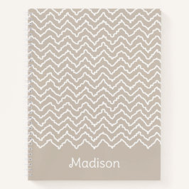 Beige And White Squiggly Chevron Zigzag With Name Notizbuch