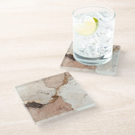 Beige and White Stone Marble Effect Glasuntersetzer