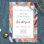 Beige Aqua Blue Bar Mitzvah Einladung<br><div class="desc">Eine abstrakte Bar Mitzvah-Einladung in Beige- und Blautönen. Stern von David und Marmor Design ist schön für alle b'nai,  b'not,  Geburtstagsfeier. Ideal für besondere Geburtstagsfeiern oder in Blau,  Beige,  Braun,  Karamelll,  Türkis.</div>