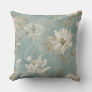 Beige Aqua Blue Brown Floral Kissen