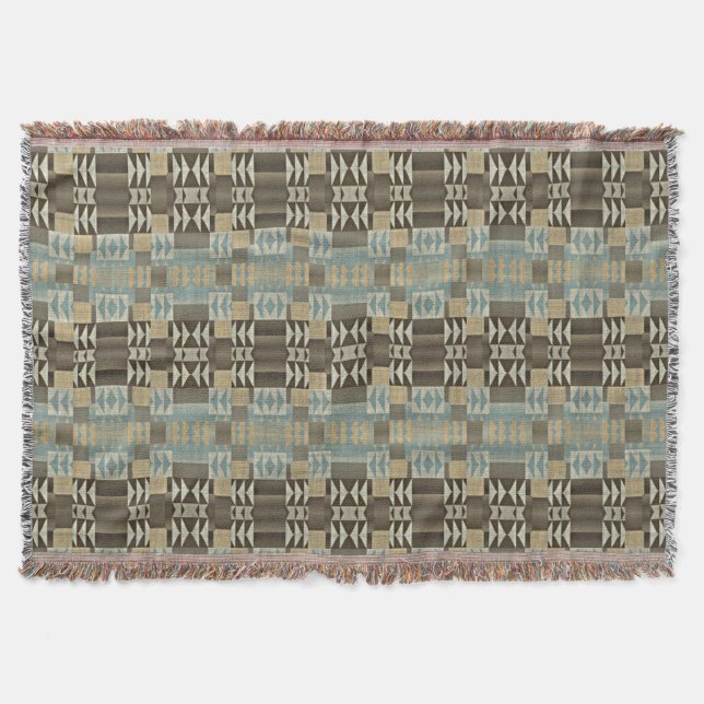 Beige Aquamarin Blue Green Taupe Brown Tribal Must Decke (Vorderseite)