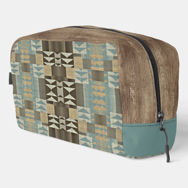 Beige Aquamarin Blue Green Taupe Brown Tribal Must Waschbeutel (Rechte Ecke)