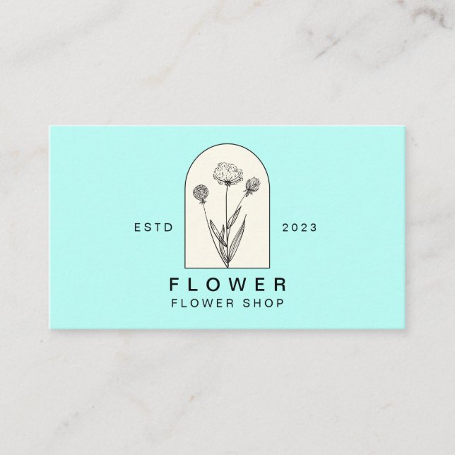 Beige Aquamarin Girly Dandelion Blume Florist Flor Visitenkarte (Vorderseite)