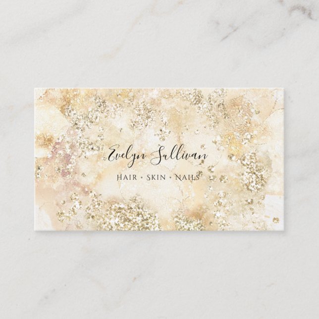 Beige Aquarellgold Glitzer Visitenkarte (Vorderseite)