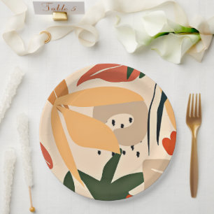 Beige Ästhetische tropische Muster Pappteller