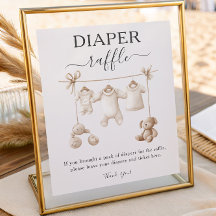 Beige Baby Clothes And Toys Diaper Raffle Sign