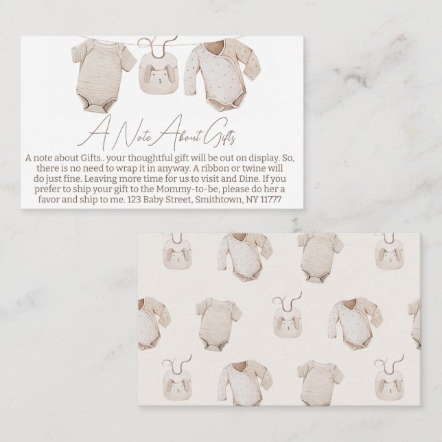 Beige Baby Kleidung Babydusche Beilage Beilage Bei Visitenkarte (Vorne/Hinten)