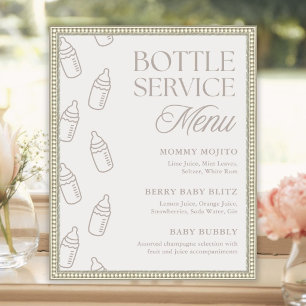 Beige-Baby-Shower-Flaschen-Service-Getränkekarte-S Poster