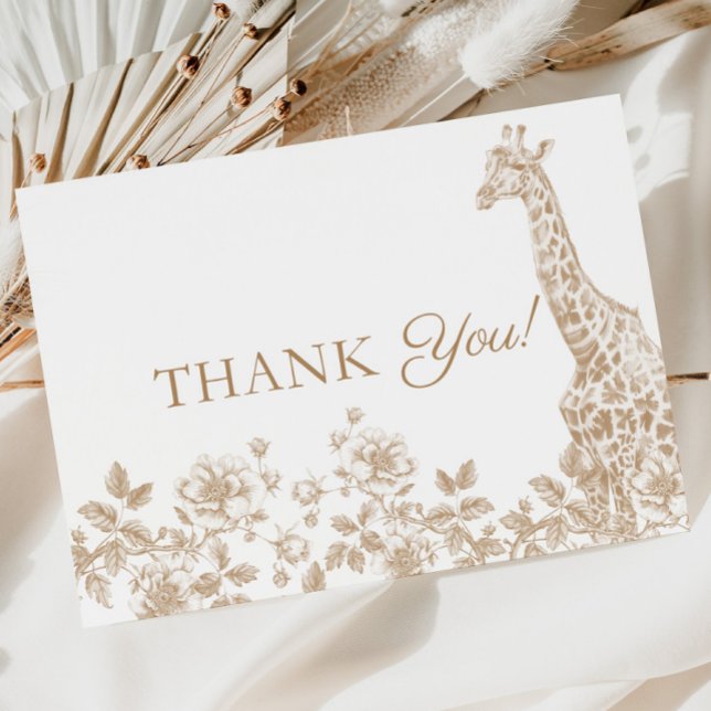 Beige Baby Shower Toile Safari Danke Karte (Von Creator hochgeladen)