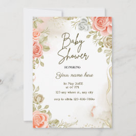 Beige Babydusche - Blumeneinladungen Einladung