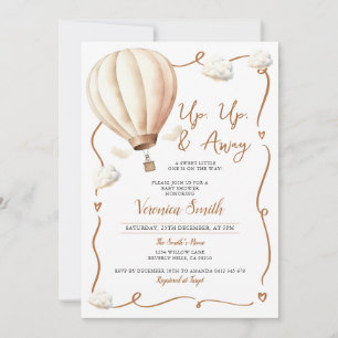 Beige Babydusche Heißluftballon, Auf und Ab Einladung