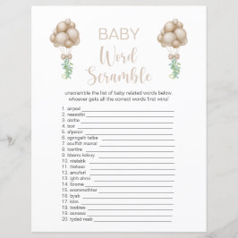 Beige Balloons Baby Dusche Word Scramble