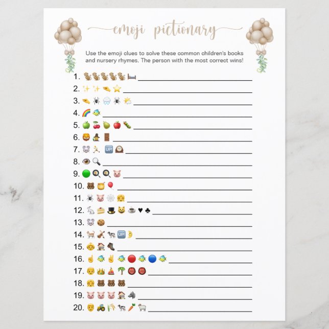 Beige Balloons Emoji Books Baby Showspiel (Vorderseite)