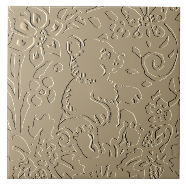 Beige Bärenkube mit Bossed Woodland Foliage Elegan Fliese (Vorderseite)