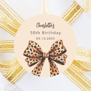 Beige Beige Bow Leopard Runder Aufkleber
