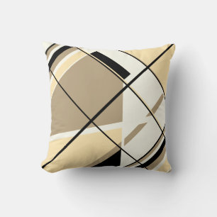 Beige, Beige, Schwarz, Weiß Diagonales Fensterdesi Kissen