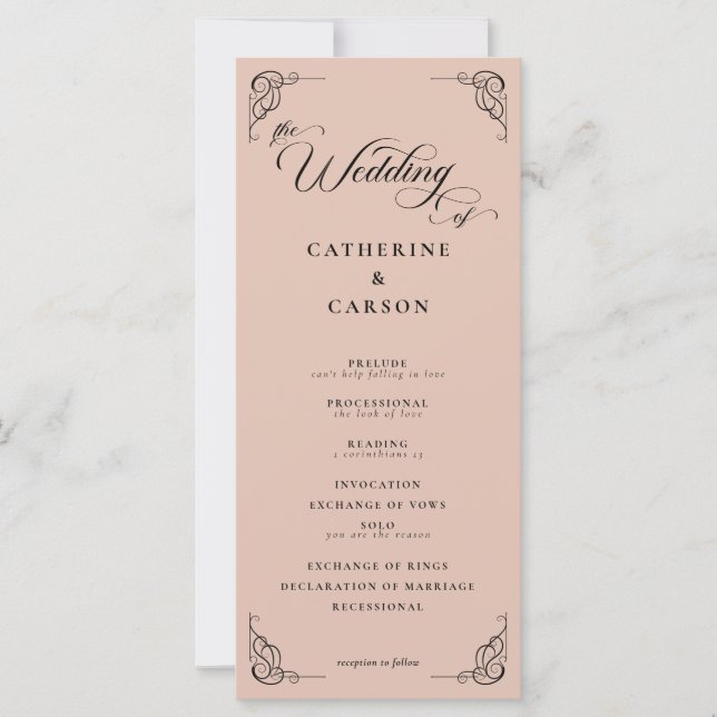 Beige & Black Calligraphy Script Wedding Program (Vorderseite)