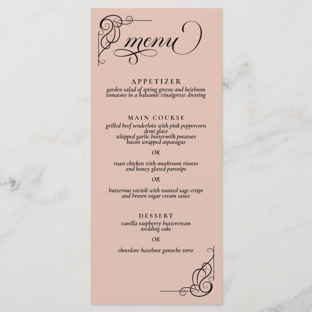 Beige & Black Calligraphy Wedding Reception Menu Menükarte (Vorderseite)