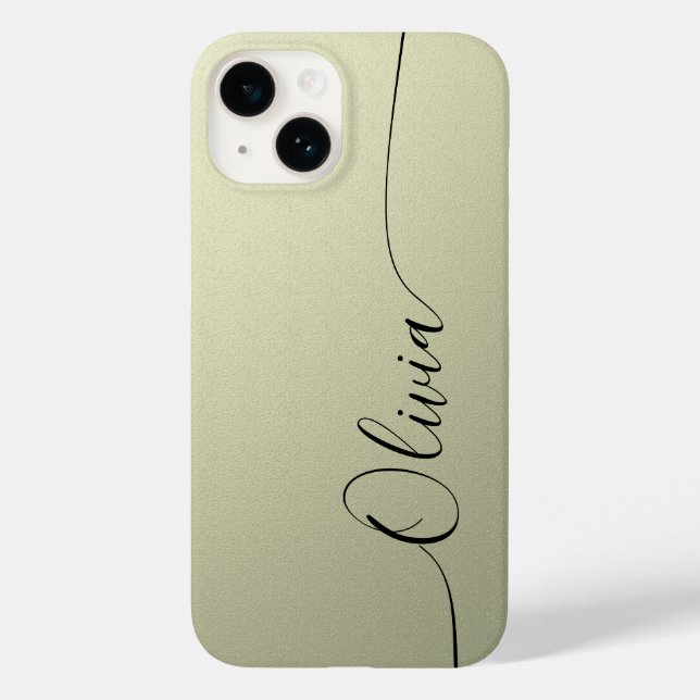 Beige Black Elegant Calligraphy Script Name Case-Mate iPhone 14 Hülle (Rückseite)