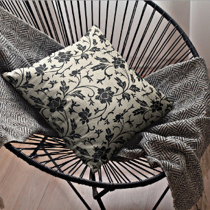 Beige & Black Floral   Decorative Throw Pillow Kissen