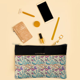 Beige Black Flowers Pattern Pretty Girly Trendy Zubehörtasche