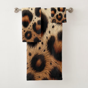 Beige & Black Leopardenfell-Tierdruck-Punkte Badhandtuch Set